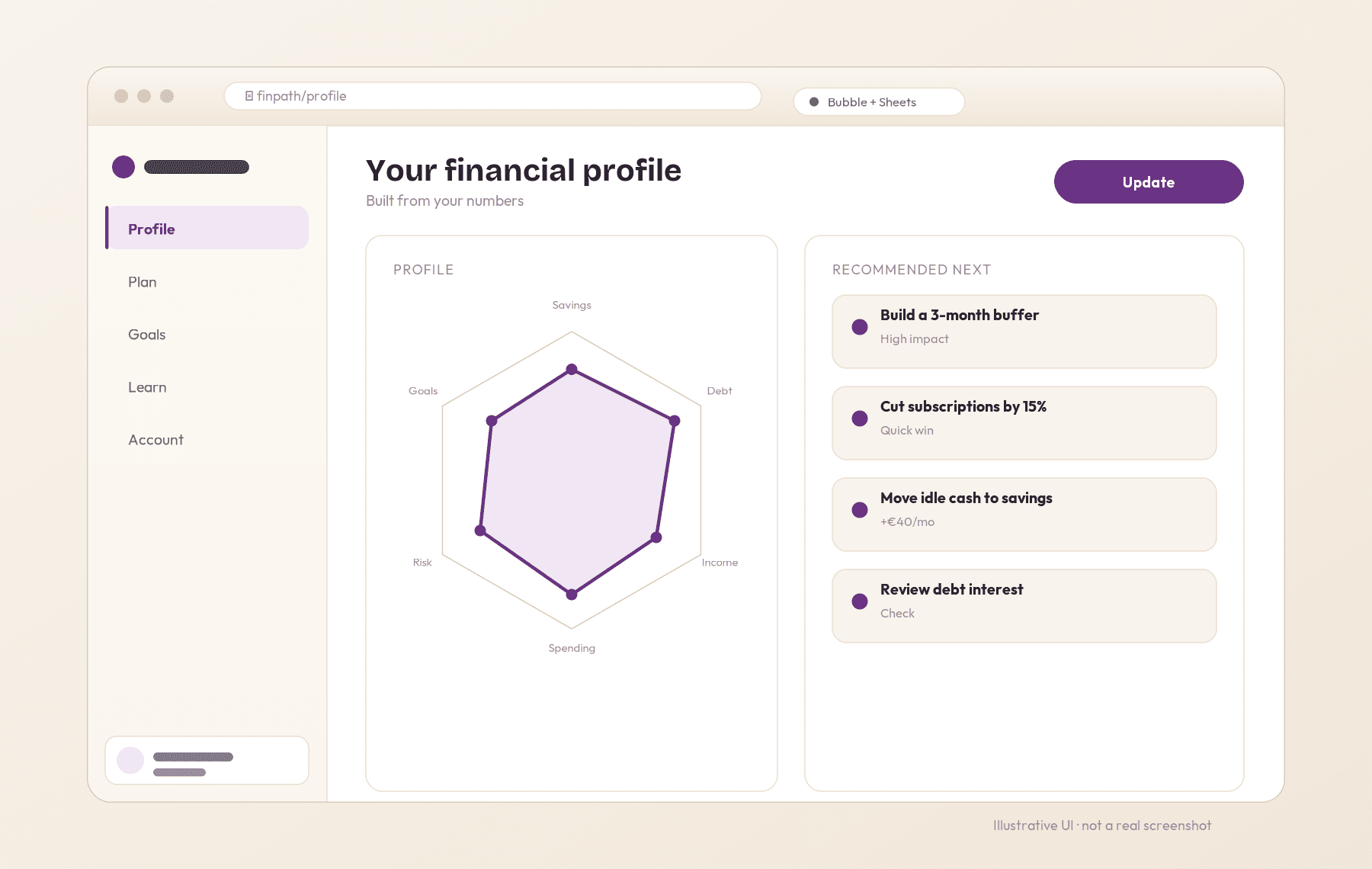 Finpath — illustrative interface mockup