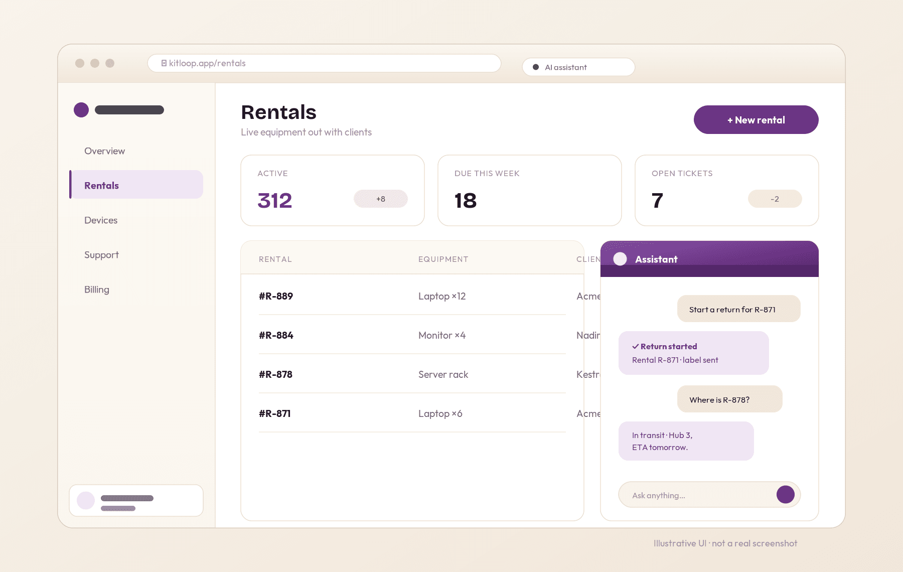 Kitloop — illustrative interface mockup